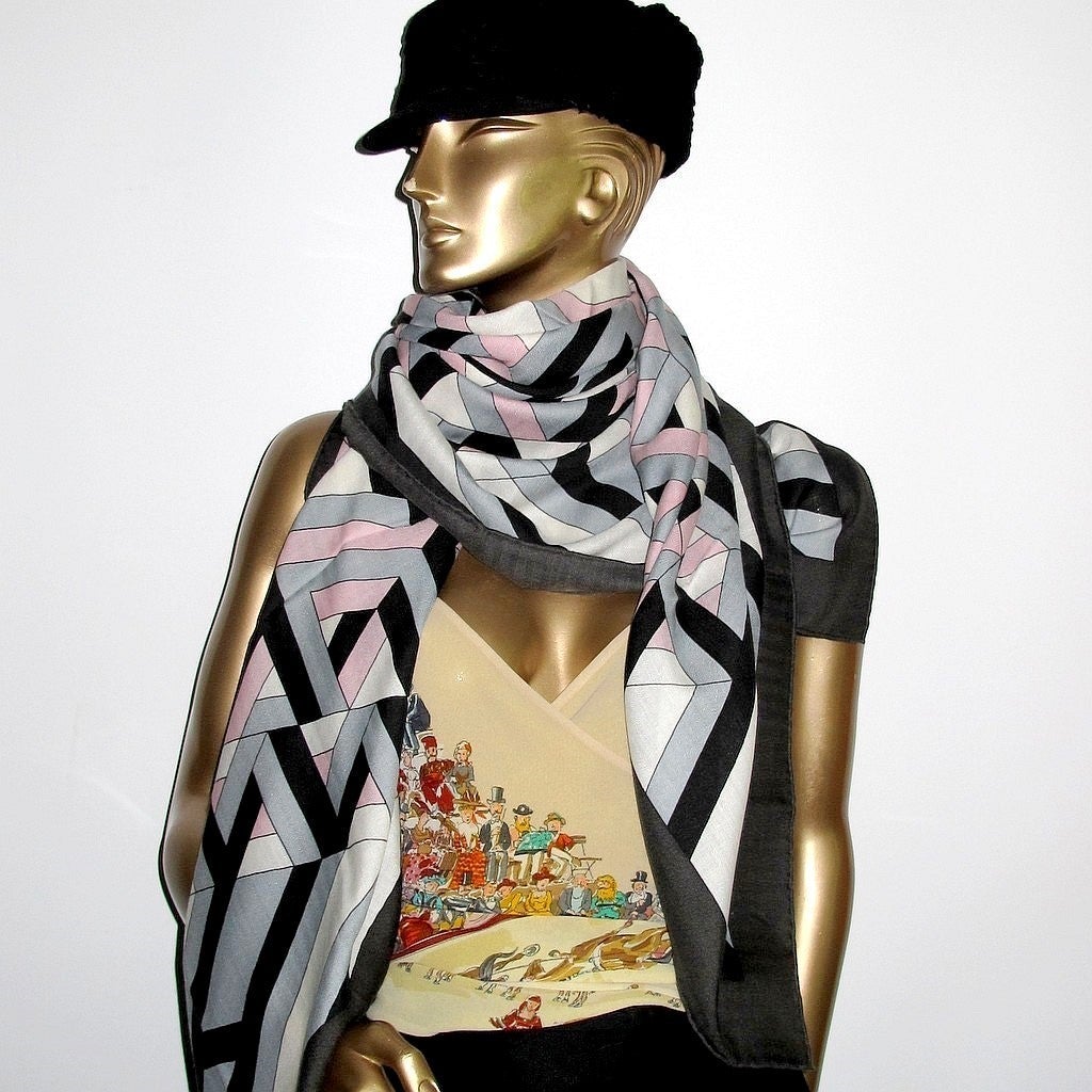 Hermes cw06 Anthracite/Blanc/Rose Carre Cube Cashmere Shawl 140, NWT - poupishop