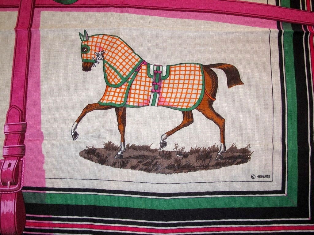 Hermes cw06 Fuchsia/Vert Couvertures et Tenues Unisex Cashmere 140, New! - poupishop