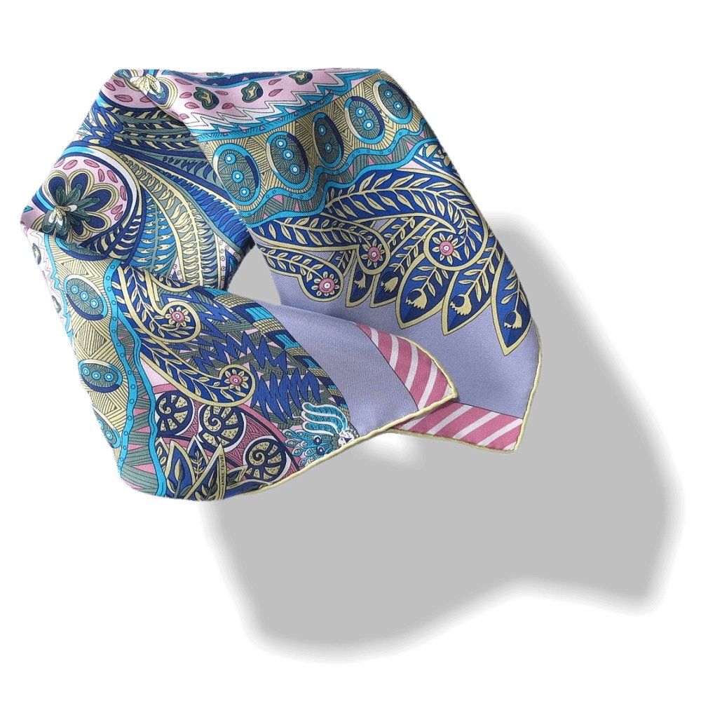 Hermes cw06 Pink Blue Jardin de la Maharani Decadre Twill Gavroche 42cm, NWT! - poupishop
