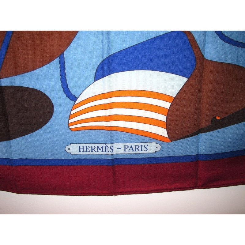 Hermes cw08 Bordeaux/Orange/Bleu Thalassa Cashmere Shawl 140, NWT! - poupishop