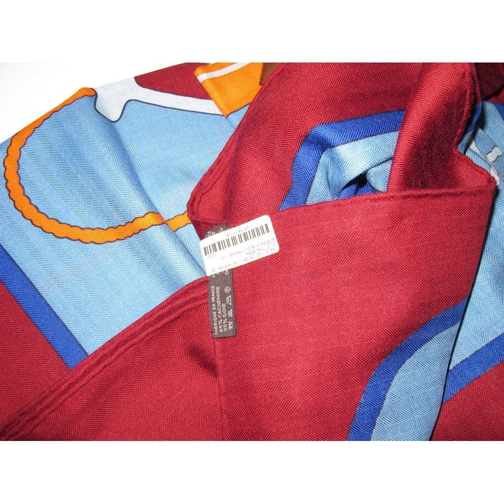 Hermes cw08 Bordeaux/Orange/Bleu Thalassa Cashmere Shawl 140, NWT! - poupishop