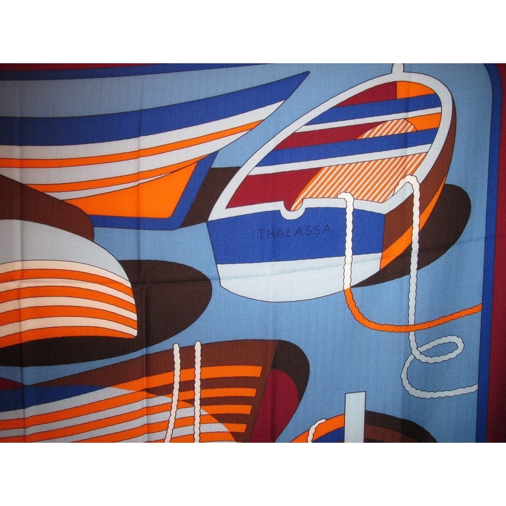 Hermes cw08 Bordeaux/Orange/Bleu Thalassa Cashmere Shawl 140, NWT! - poupishop