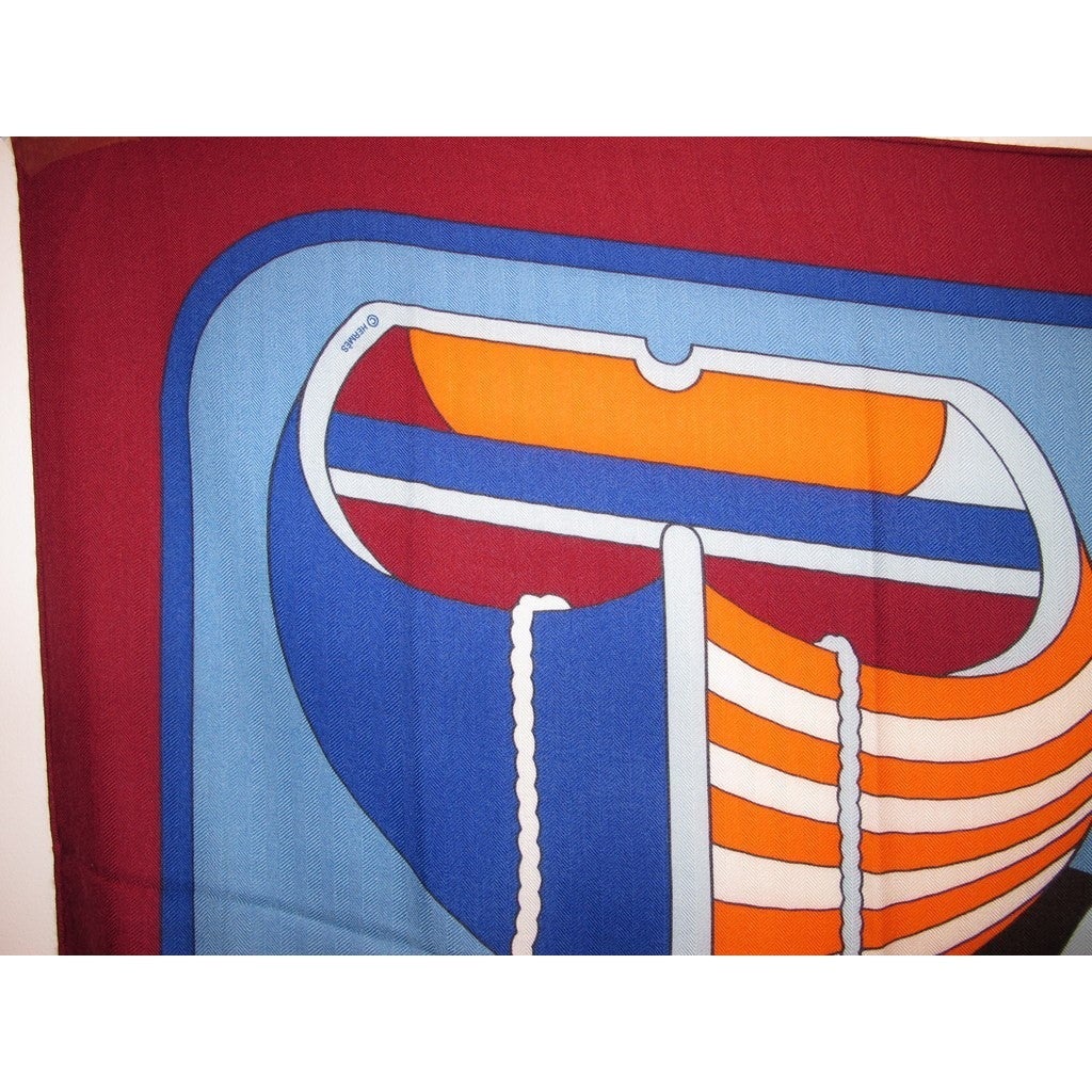 Hermes cw08 Bordeaux/Orange/Bleu Thalassa Cashmere Shawl 140, NWT! - poupishop