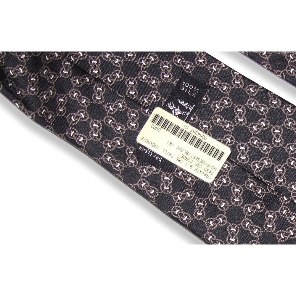 Hermes cw09 Black Desert White Cap Corde Silk Tie, NWT! - poupishop