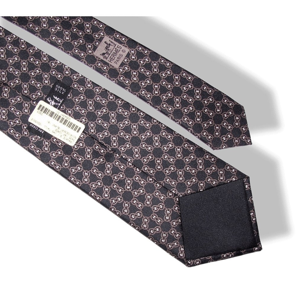 Hermes cw09 Black Desert White Cap Corde Silk Tie, NWT! - poupishop