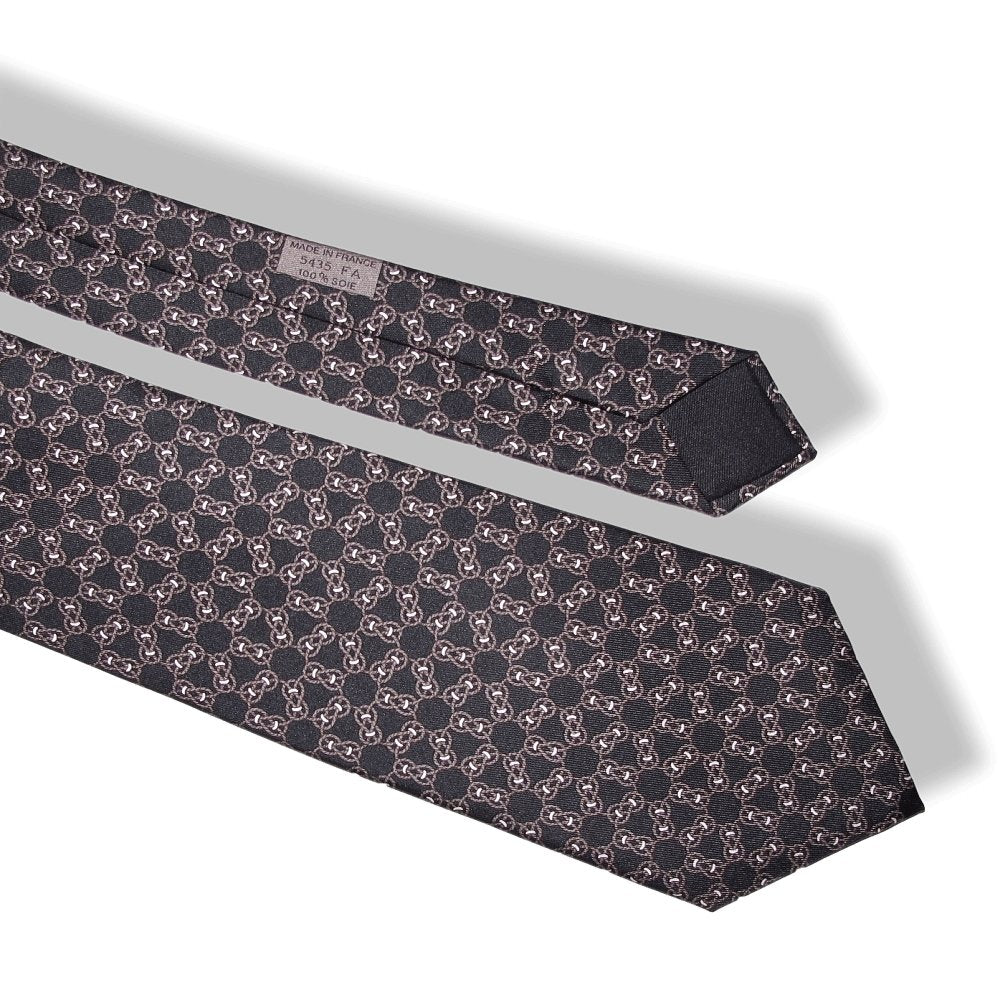 Hermes cw09 Black Desert White Cap Corde Silk Tie, NWT! - poupishop