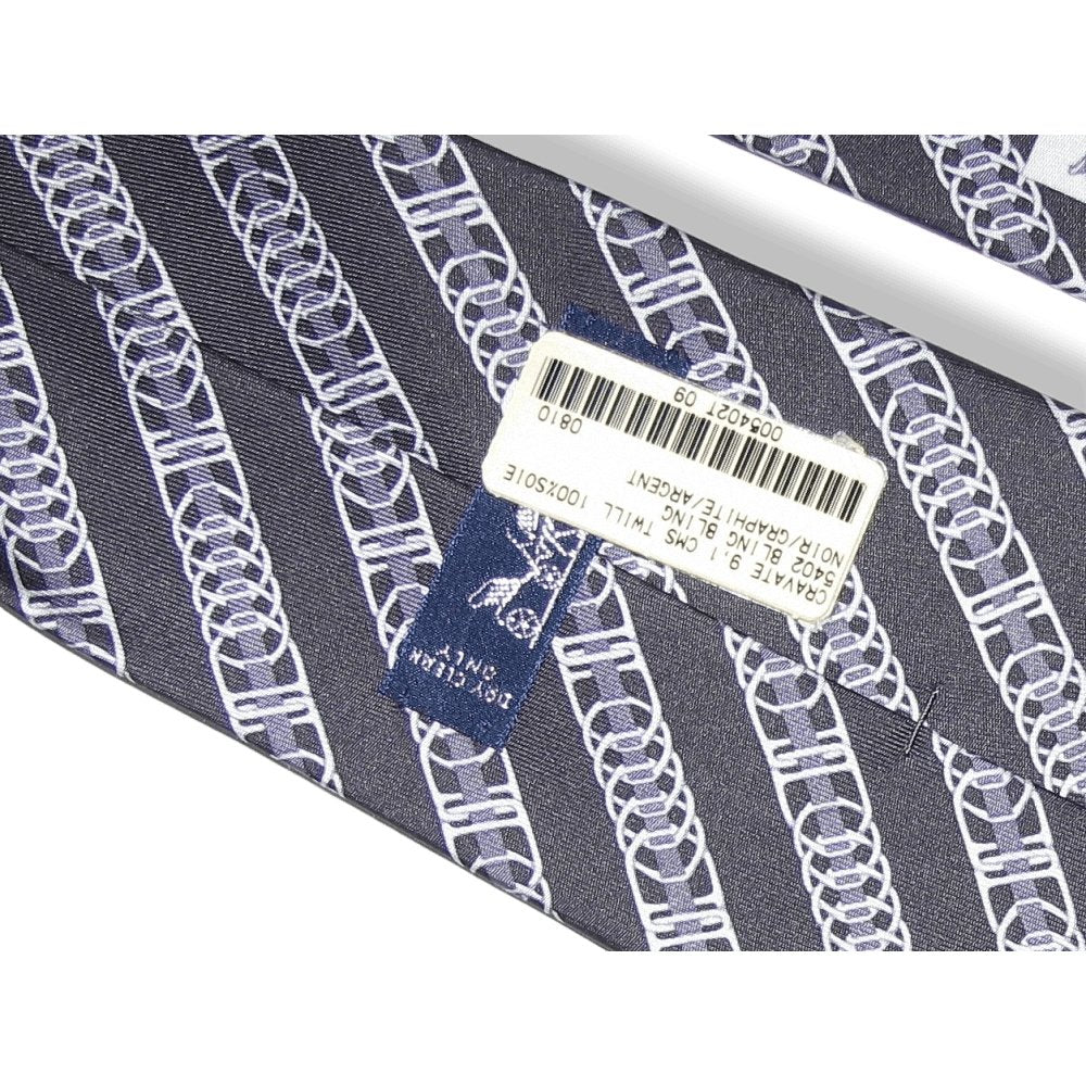 Hermes cw09 Black Graphite Silver Bling Bling Silk Tie, NWT! - poupishop