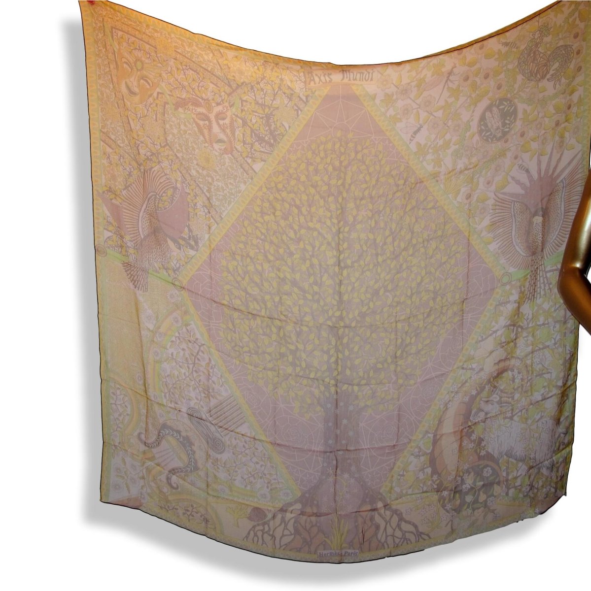 Hermes cw10 Poudre/Moutarde AXIS MUNDI Mousseline 140, New! - poupishop