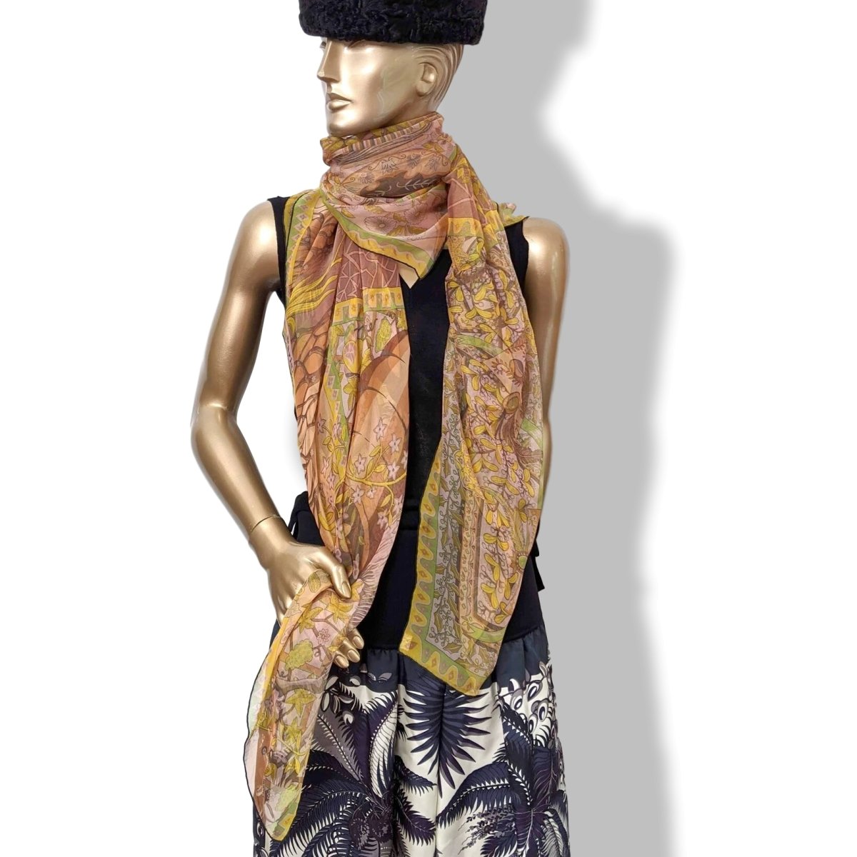 Hermes cw10 Poudre/Moutarde AXIS MUNDI Mousseline 140, New! - poupishop