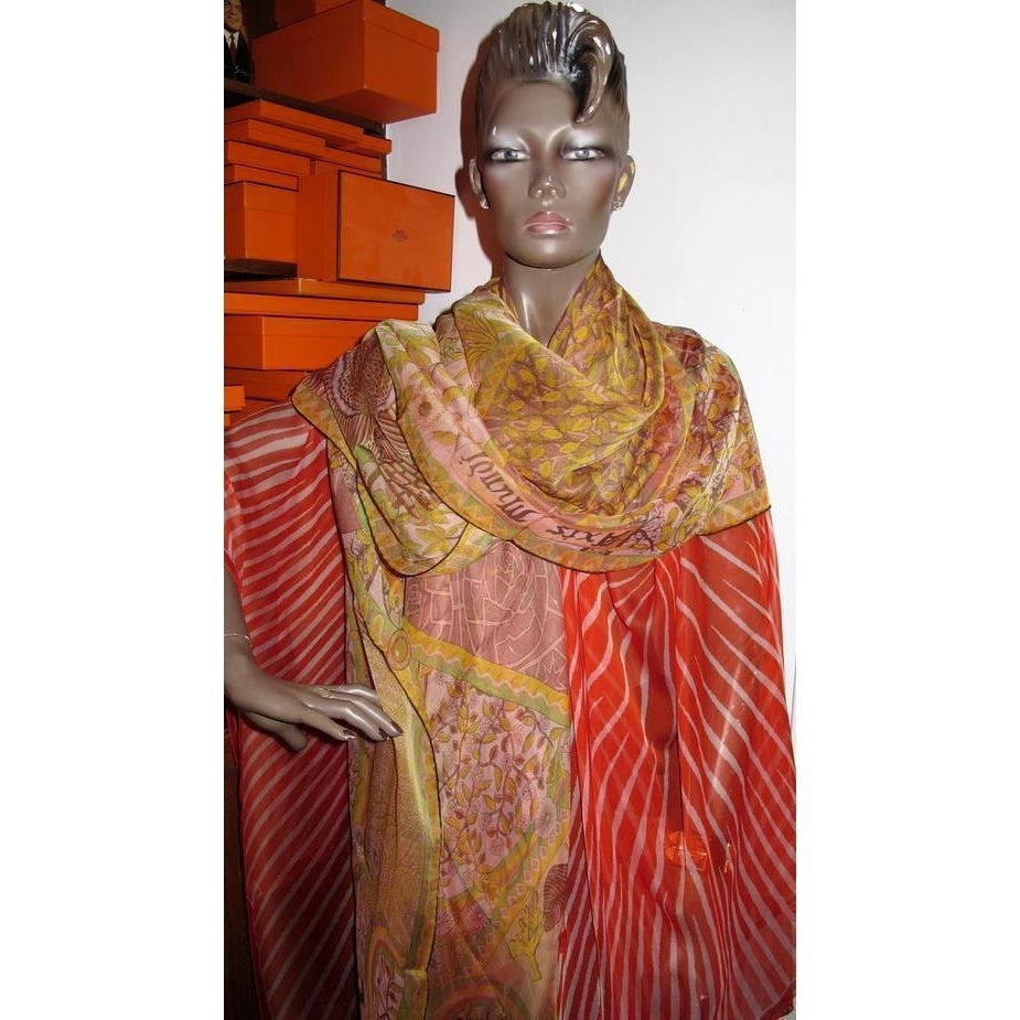 Hermes cw10 Poudre/Moutarde Changeante Axis Mundi Mousseline 140, New! - poupishop