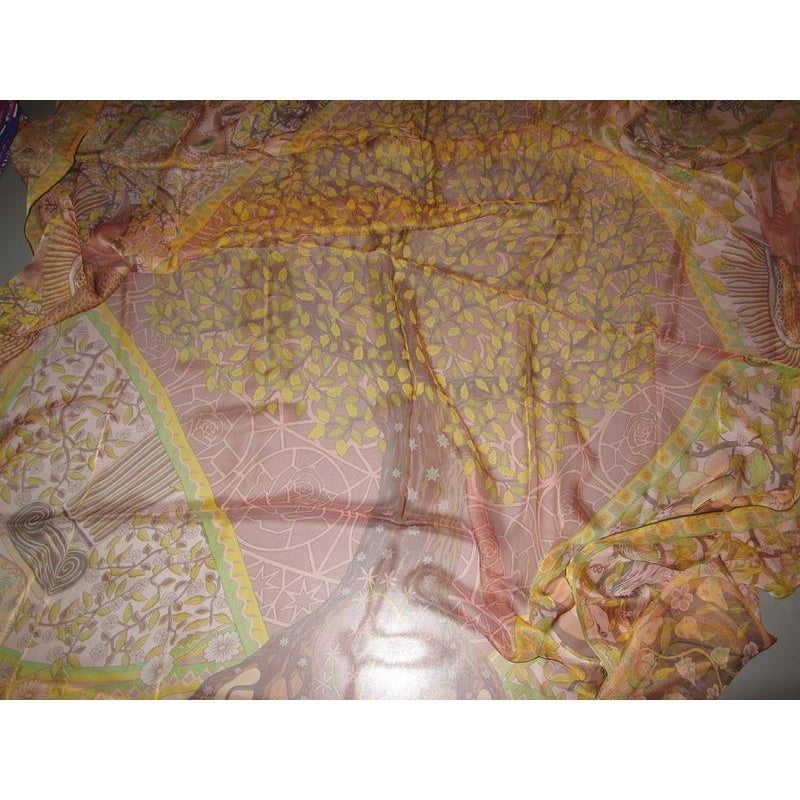 Hermes cw10 Poudre/Moutarde Changeante Axis Mundi Mousseline 140, New! - poupishop