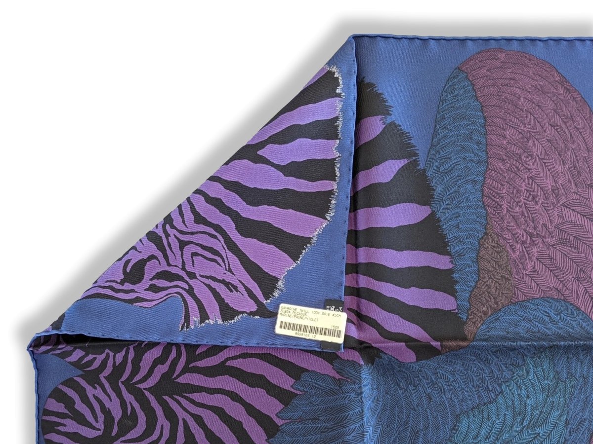 Hermes cw12 Marine/Prune/Violet Zebra Pegasus by Alice Shirley Twill Gavroche 45 cm, BNWT! - poupishop
