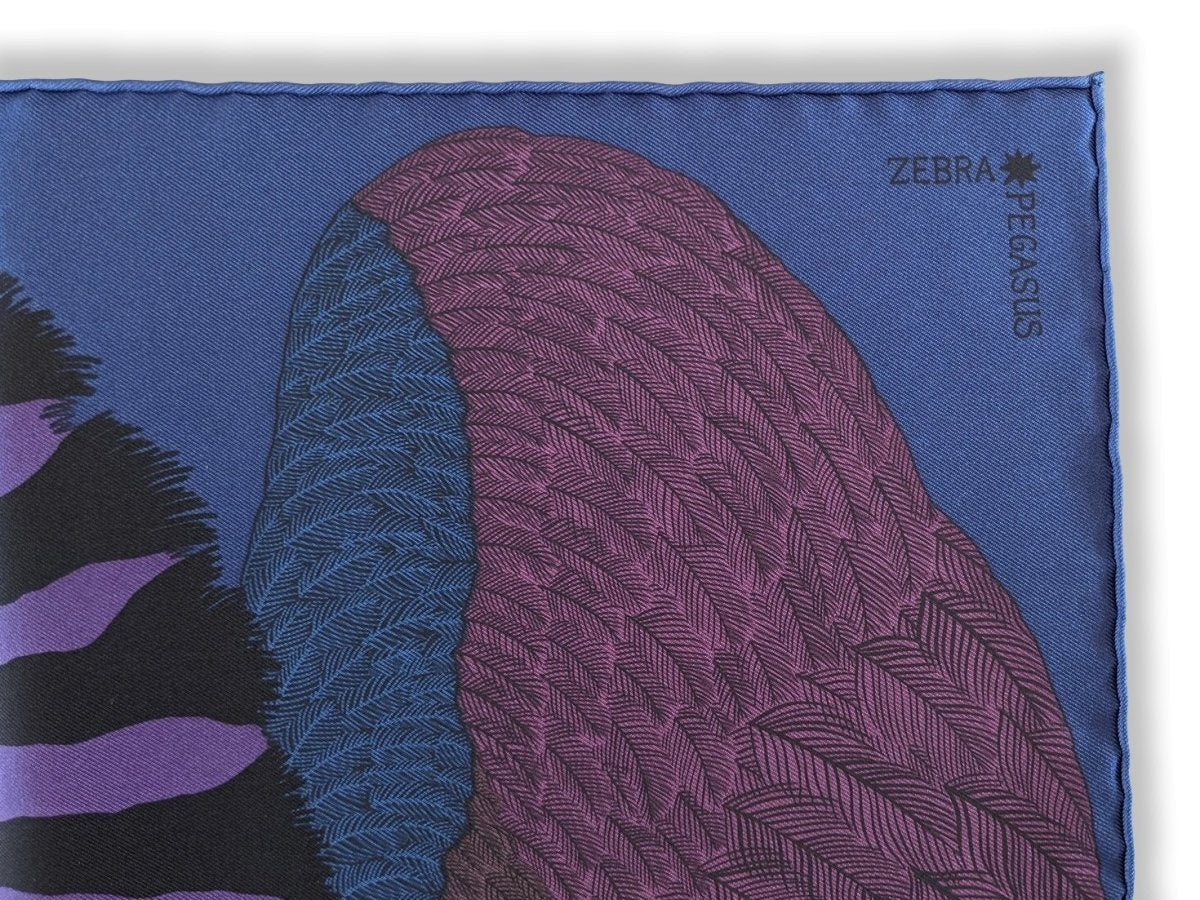 Hermes cw12 Marine/Prune/Violet Zebra Pegasus by Alice Shirley Twill Gavroche 45 cm, BNWT! - poupishop