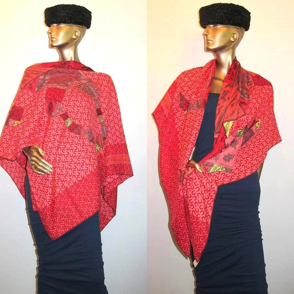 Hermes cw13 Rouge/Crevette A Cheval Sur Mon Carre Cashmere Shawl 140, NWT! - poupishop