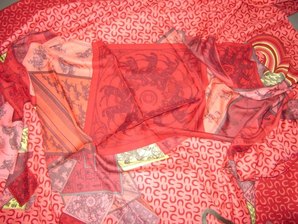 Hermes cw13 Rouge/Crevette A Cheval Sur Mon Carre Cashmere Shawl 140, NWT! - poupishop
