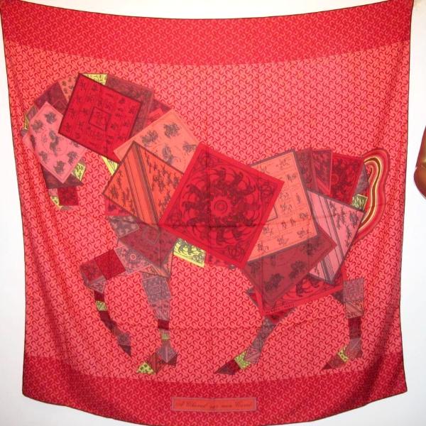 Hermes cw13 Rouge/Crevette A Cheval Sur Mon Carre Cashmere Shawl 140, NWT! - poupishop