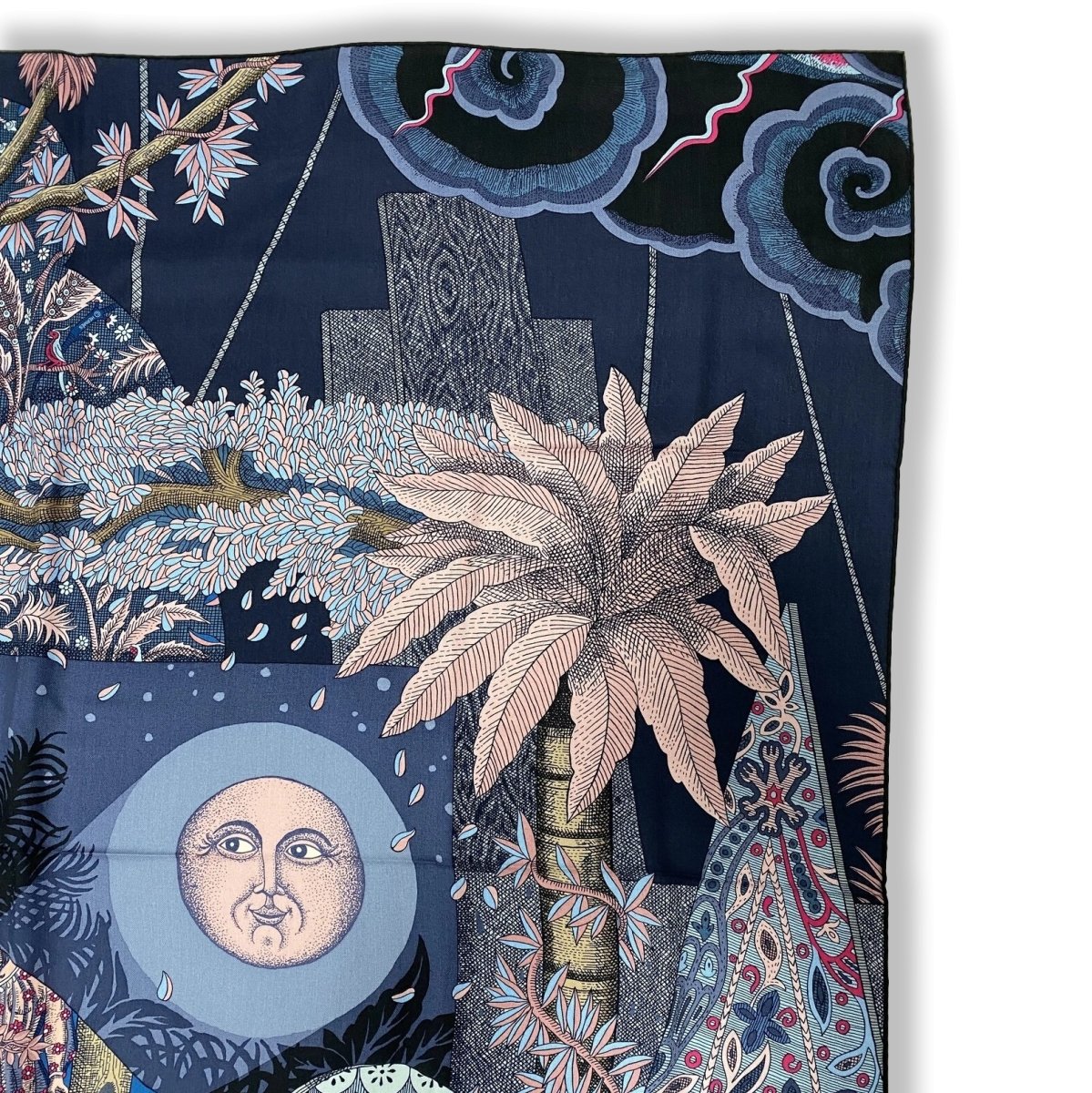 Hermes cw15 2019 Marine/Rose Vif/Bleu Jean ACTE III, SCENE I, LA CLAIRIERE by Edouard Baribeaud Cashmere Shawl 140, BNWTIB! - poupishop