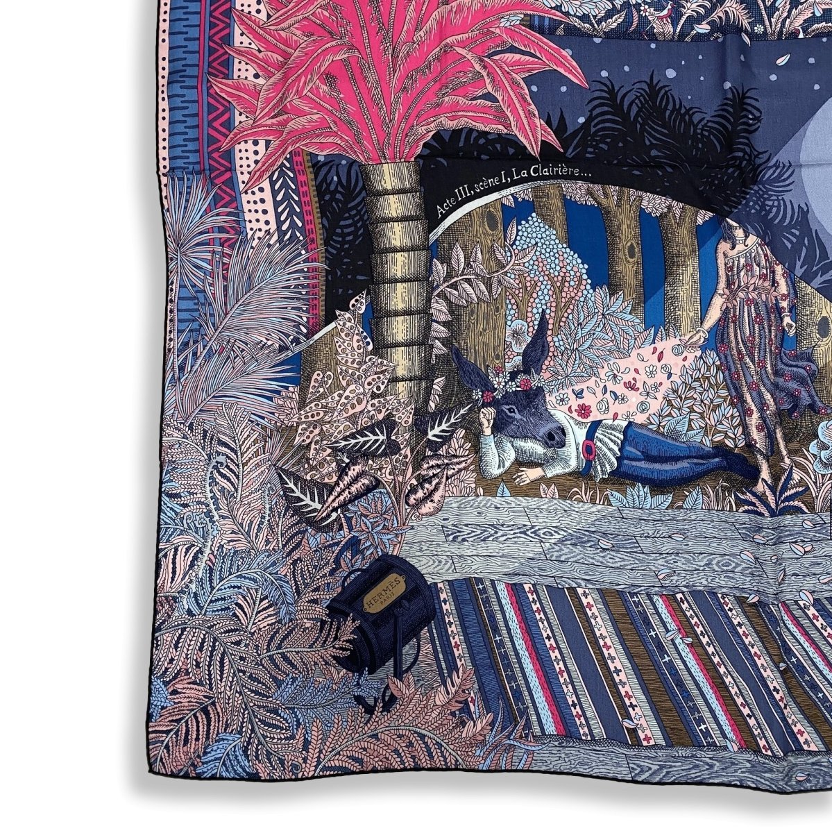 Hermes cw15 2019 Marine/Rose Vif/Bleu Jean ACTE III, SCENE I, LA CLAIRIERE by Edouard Baribeaud Cashmere Shawl 140, BNWTIB! - poupishop
