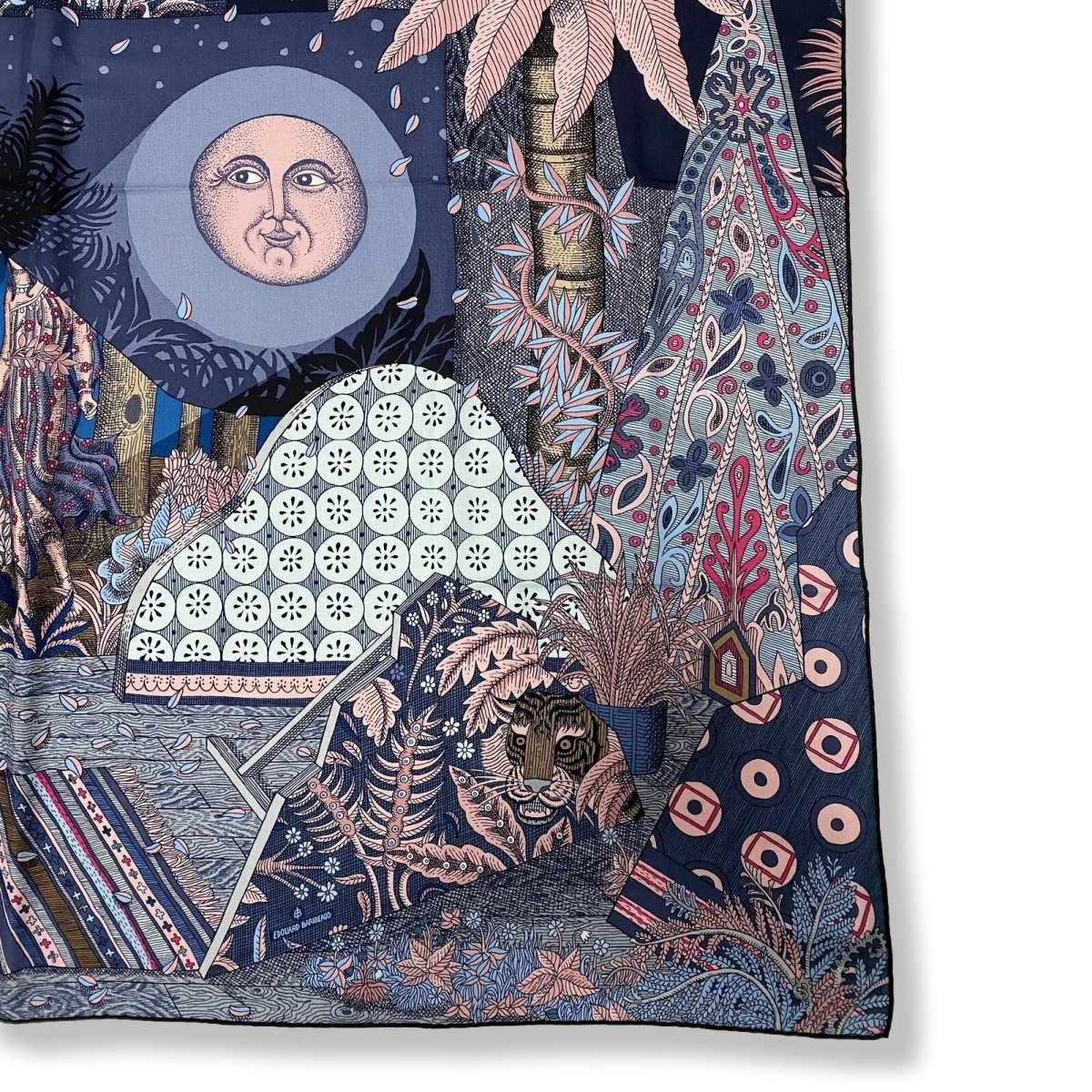 Hermes cw15 2019 Marine/Rose Vif/Bleu Jean ACTE III, SCENE I, LA CLAIRIERE by Edouard Baribeaud Cashmere Shawl 140, BNWTIB! - poupishop