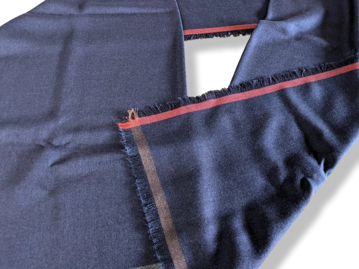 Hermes Dark Navy Fringed Cashmere Etole Muffler from the Men Collection 60 x 200 cm, BNWT! - poupishop