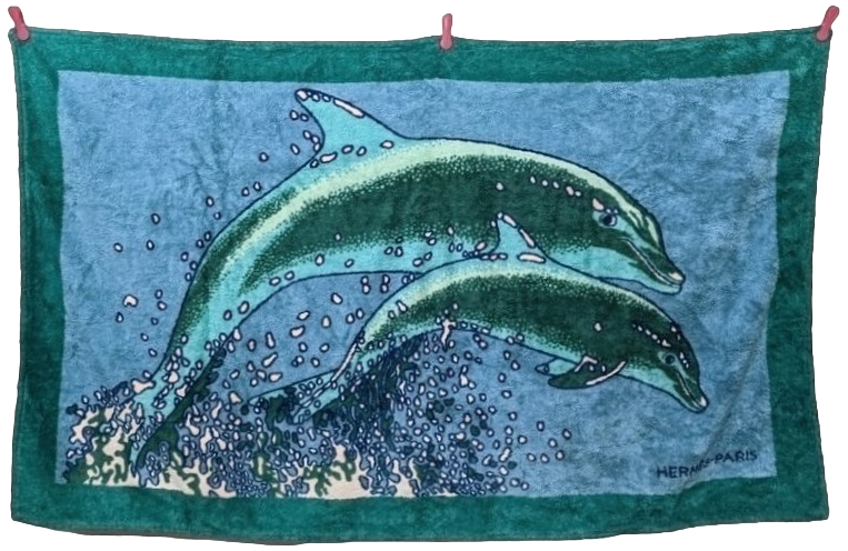 Hermes Vert/Turquoise "Dauphins" Beach Towel 90 x 150 cm