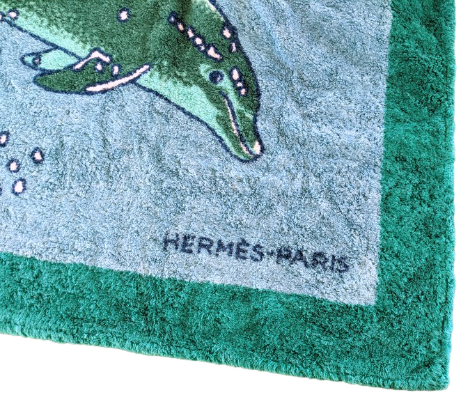 Hermes Vert/Turquoise "Dauphins" Beach Towel 90 x 150 cm