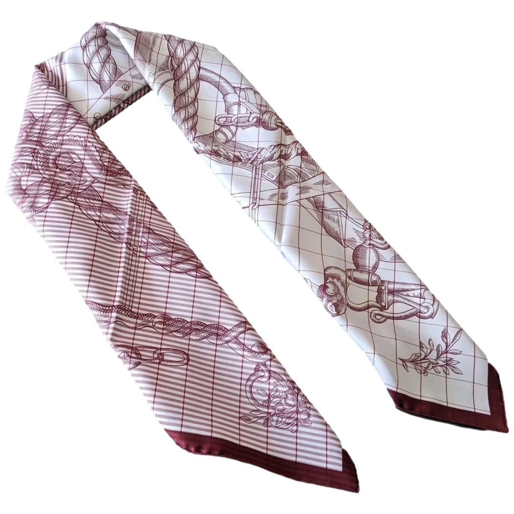 Hermes [C33] 2019 Burgundy White DELLA CAVALLERIA FINESSE by Virginie Jamin Twill 90cm