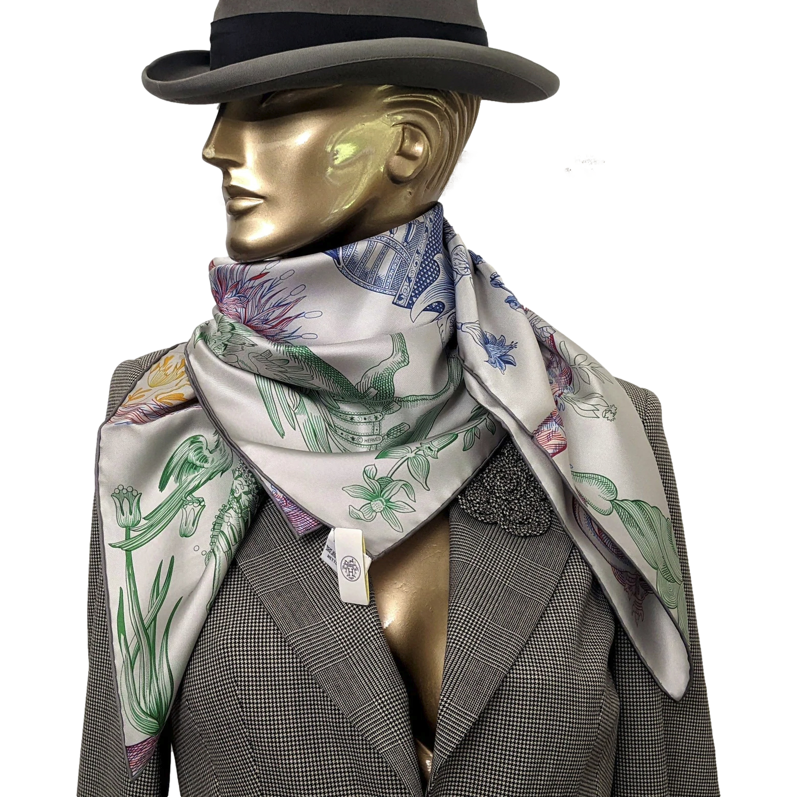 Hermes [207] Gris Clair/Bleu Moyen "Della Cavalleria Favolosa" by Virginie Jamin Double Face Carre Twill 90 cm