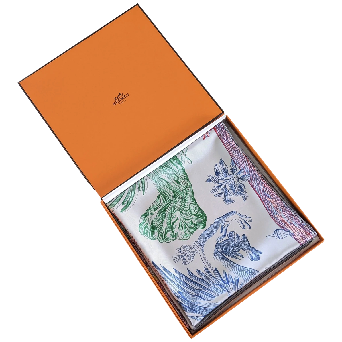 Hermes [207] Gris Clair/Bleu Moyen "Della Cavalleria Favolosa" by Virginie Jamin Double Face Carre Twill 90 cm