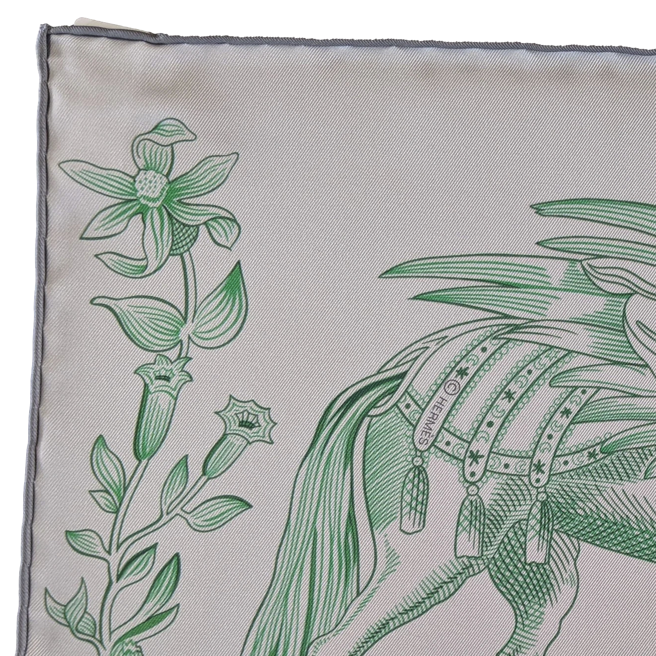 Hermes [207] Gris Clair/Bleu Moyen "Della Cavalleria Favolosa" by Virginie Jamin Double Face Carre Twill 90 cm