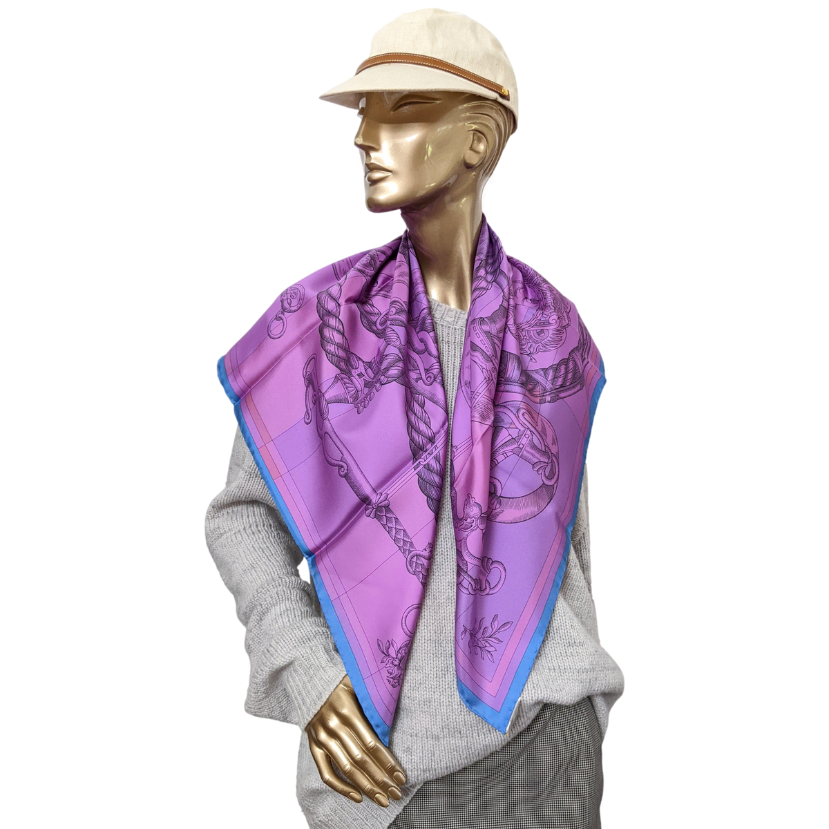 Hermes Vert/Jaune Vif/Mauve "Della Cavalleria Favolosa" by Virginie Jamin Double Face Carre Twill 90 cm