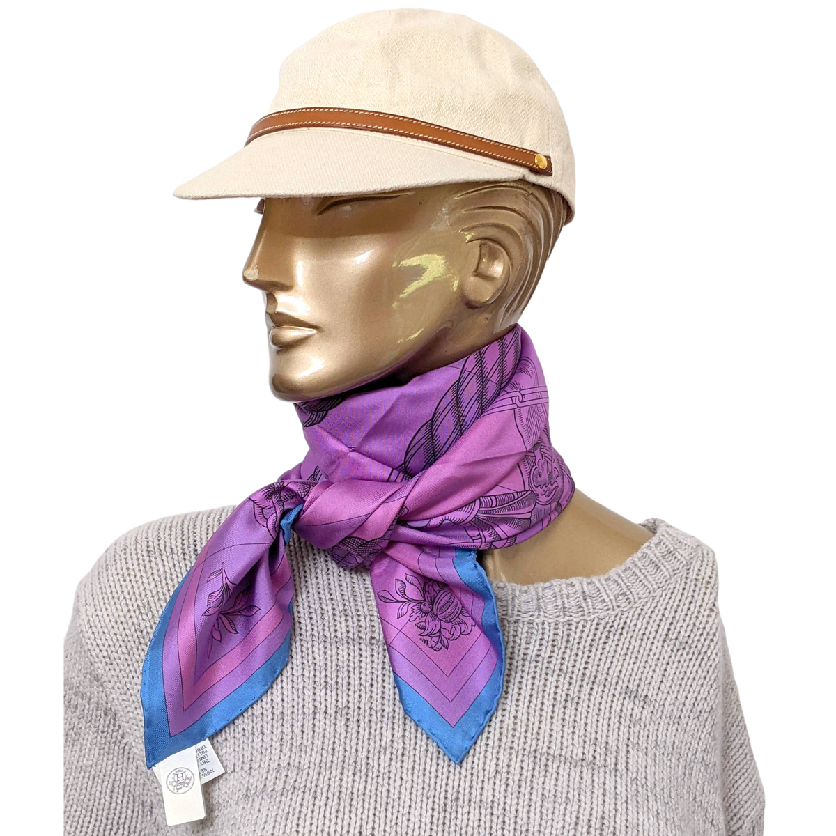 Hermes Vert/Jaune Vif/Mauve "Della Cavalleria Favolosa" by Virginie Jamin Double Face Carre Twill 90 cm