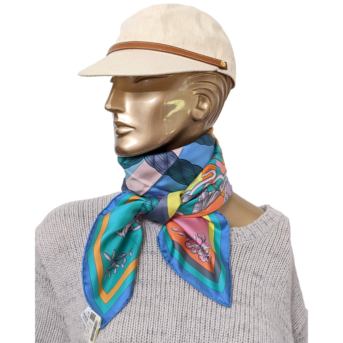 Hermes Vert/Jaune Vif/Mauve "Della Cavalleria Favolosa" by Virginie Jamin Double Face Carre Twill 90 cm
