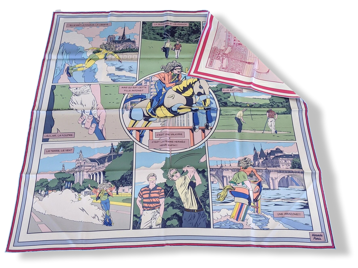 Hermes [AC11] Blanc/Vert/Rose CARRE DOUBLE FACE WOW Twill Scarf 90, BNWTIB!
