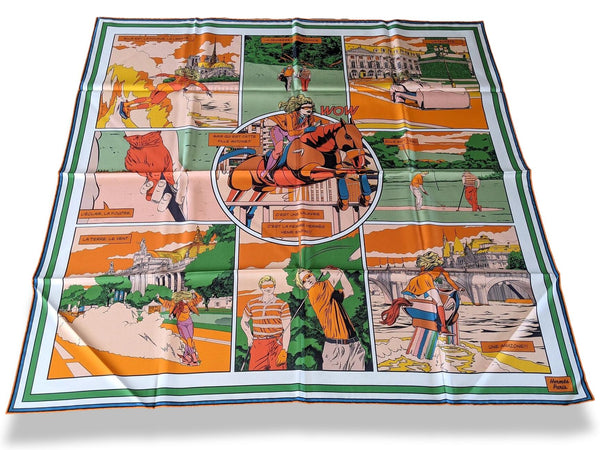 Hermes [AC11] Orange/Vert CARRE DOUBLE FACE WOW Twill Scarf 90, BNWTIB!