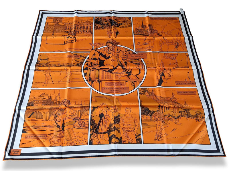 Hermes [AC11] Orange/Vert CARRE DOUBLE FACE WOW Twill Scarf 90, BNWTIB!