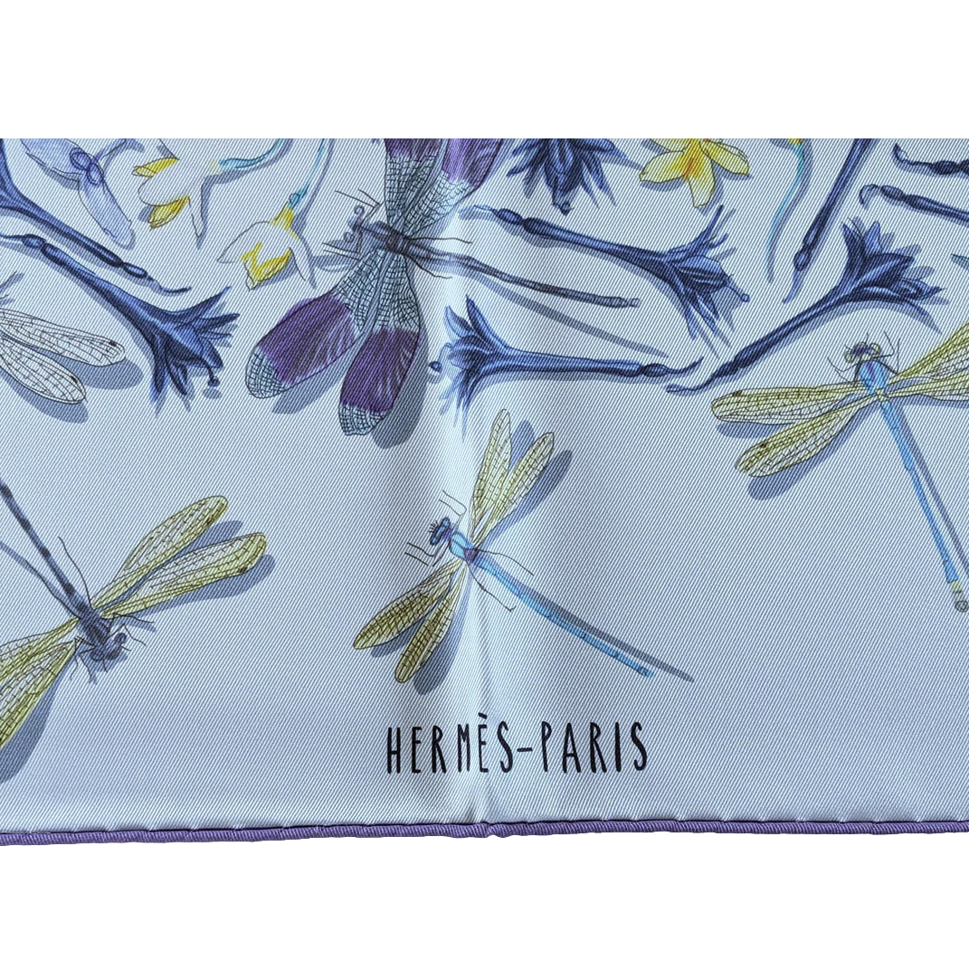 Hermes 2016 Ciel/Mais/Violet "Dragonflies" by Leight P. Cooke Vintage Silk 70
