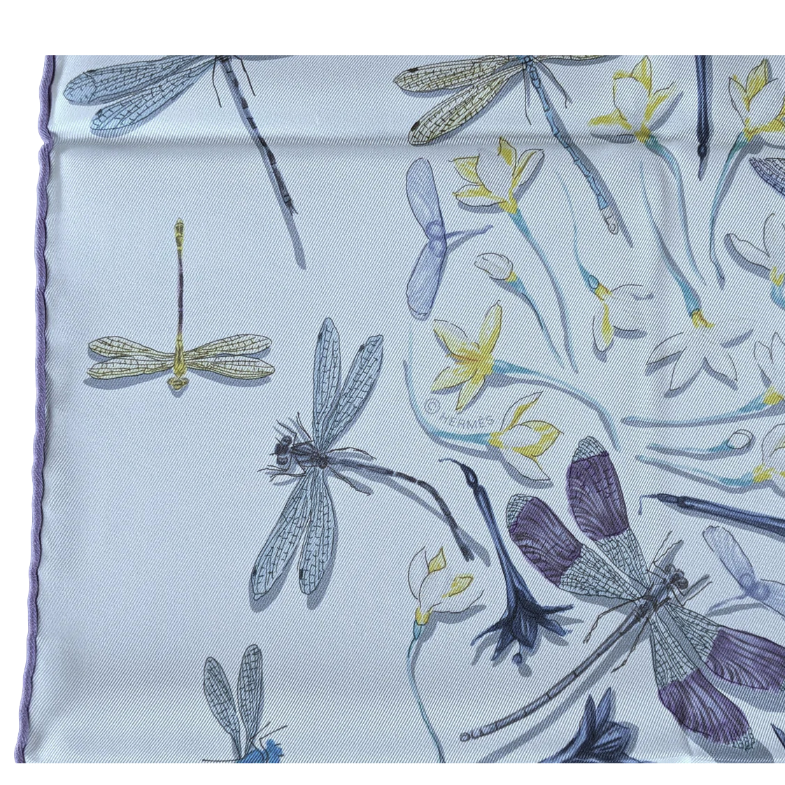 Hermes 2016 Ciel/Mais/Violet "Dragonflies" by Leight P. Cooke Vintage Silk 70