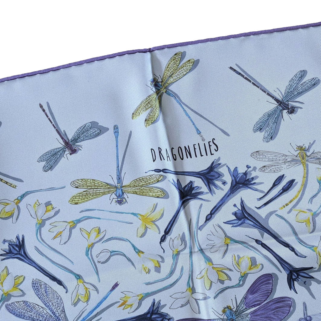 Hermes 2016 Ciel/Mais/Violet "Dragonflies" by Leight P. Cooke Vintage Silk 70