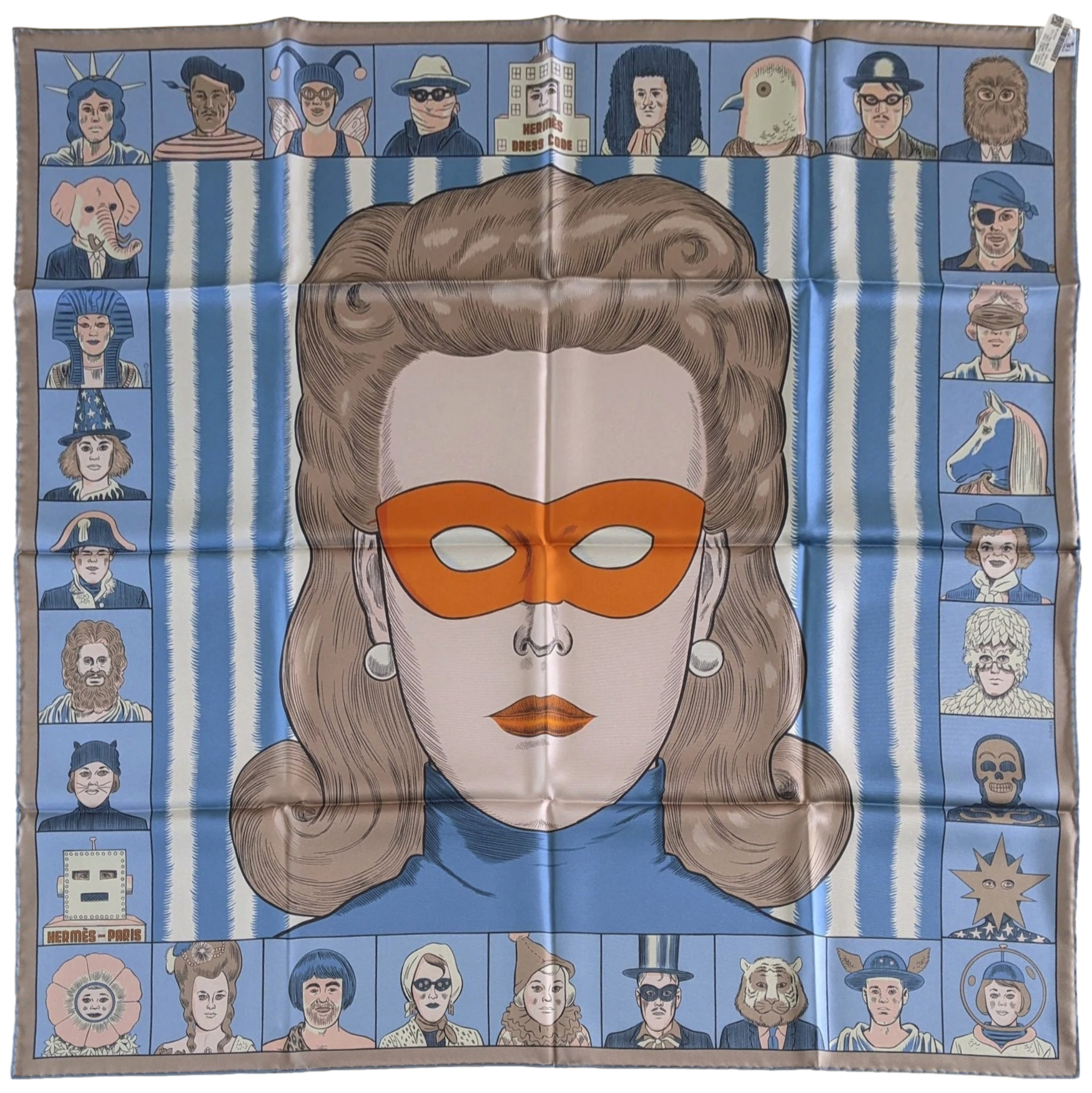 Hermes [C208] "Dress Code" by Daniel Clowes Double Face Carre Twill 90 cm