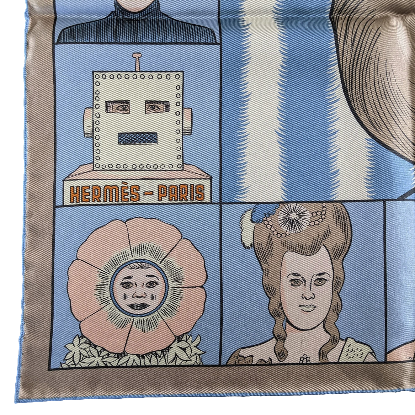 Hermes [C208] "Dress Code" by Daniel Clowes Double Face Carre Twill 90 cm