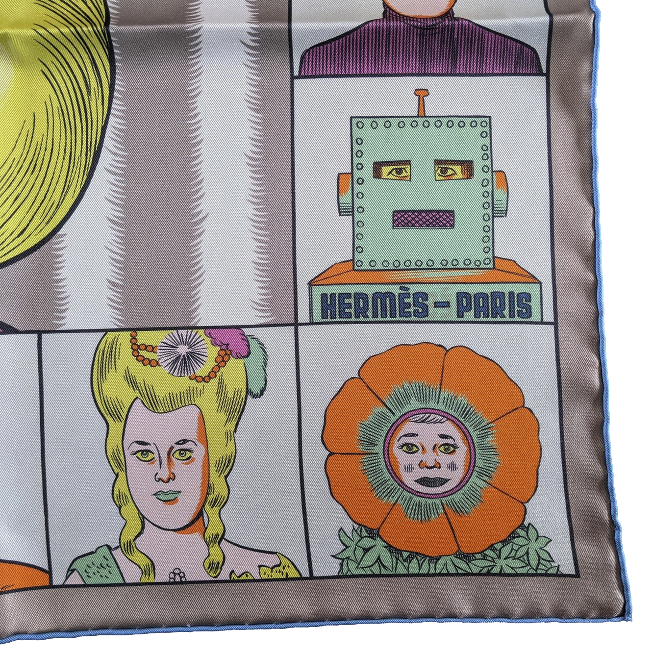 Hermes [C208] "Dress Code" by Daniel Clowes Double Face Carre Twill 90 cm