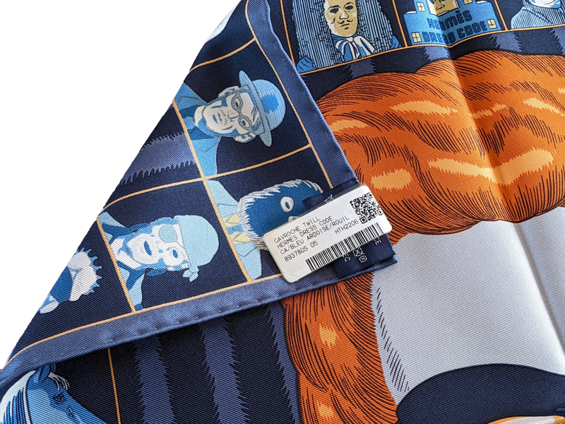 Hermes [G2] Bleu ardoise/Rouille/Ciel "Dress Code" by Daniel Clowes Twill Gavroche Pocket Scarf 45 cm