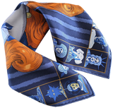 Hermes [G2] Bleu ardoise/Rouille/Ciel "Dress Code" by Daniel Clowes Twill Gavroche Pocket Scarf 45 cm