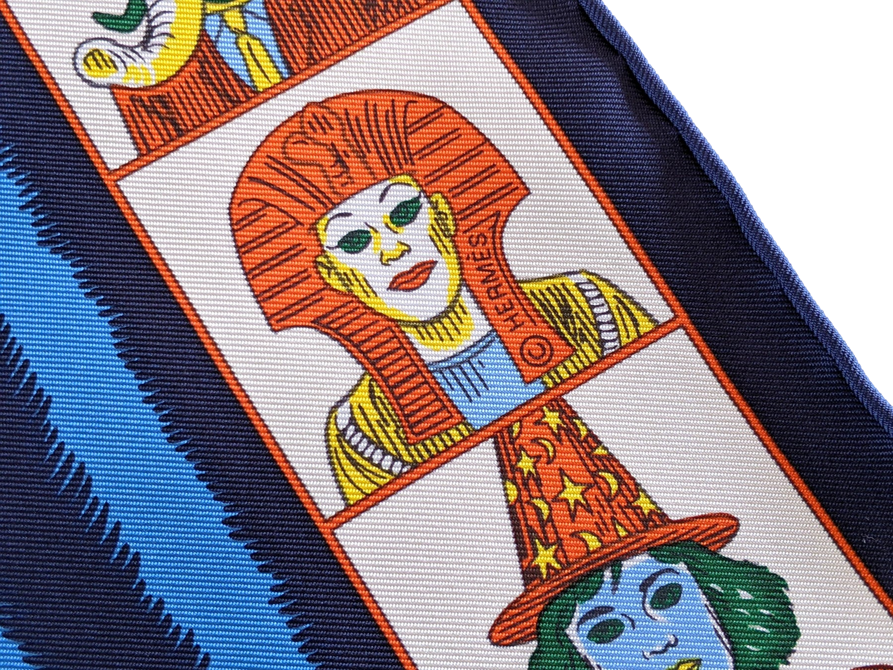 Hermes [G3] Marine/Jaune/Multi "Dress Code" by Daniel Clowes Twill Gavroche Pocket Scarf 45 cm