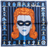 Hermes [G2] Bleu ardoise/Rouille/Ciel "Dress Code" by Daniel Clowes Twill Gavroche Pocket Scarf 45 cm