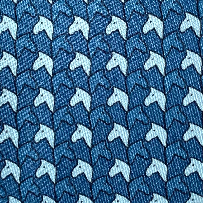Hermes Duck Blue Duck Gray Blue Foals POULAINS Twill Silk Tie 7cm, NWT in Pochette! - poupishop