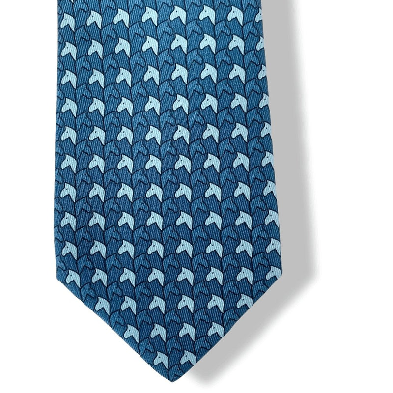 Hermes Duck Blue Duck Gray Blue Foals POULAINS Twill Silk Tie 7cm, NWT in Pochette! - poupishop