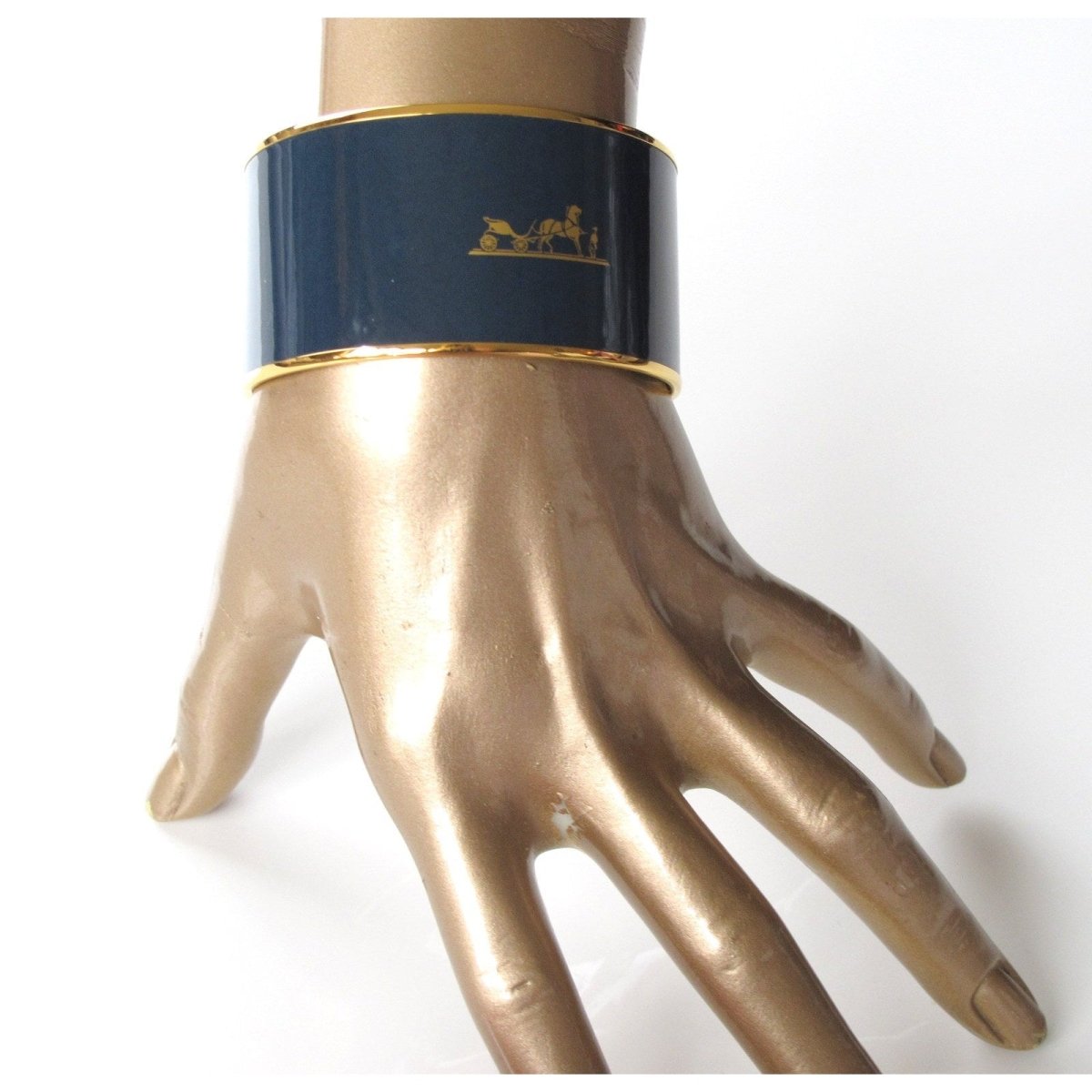 Hermes Duck Enamel Gold Trim Caleche Xtra Wide Bangle Bracelet, New! - poupishop