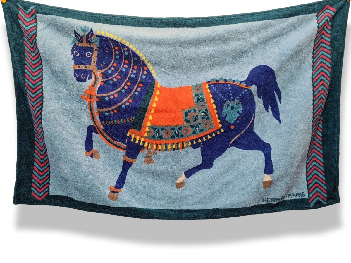 Hermes Duck/Sky/Orange CHEVAL Horse Tapis de Plage Terry Beach Towel 150 x 90cm cm - poupishop